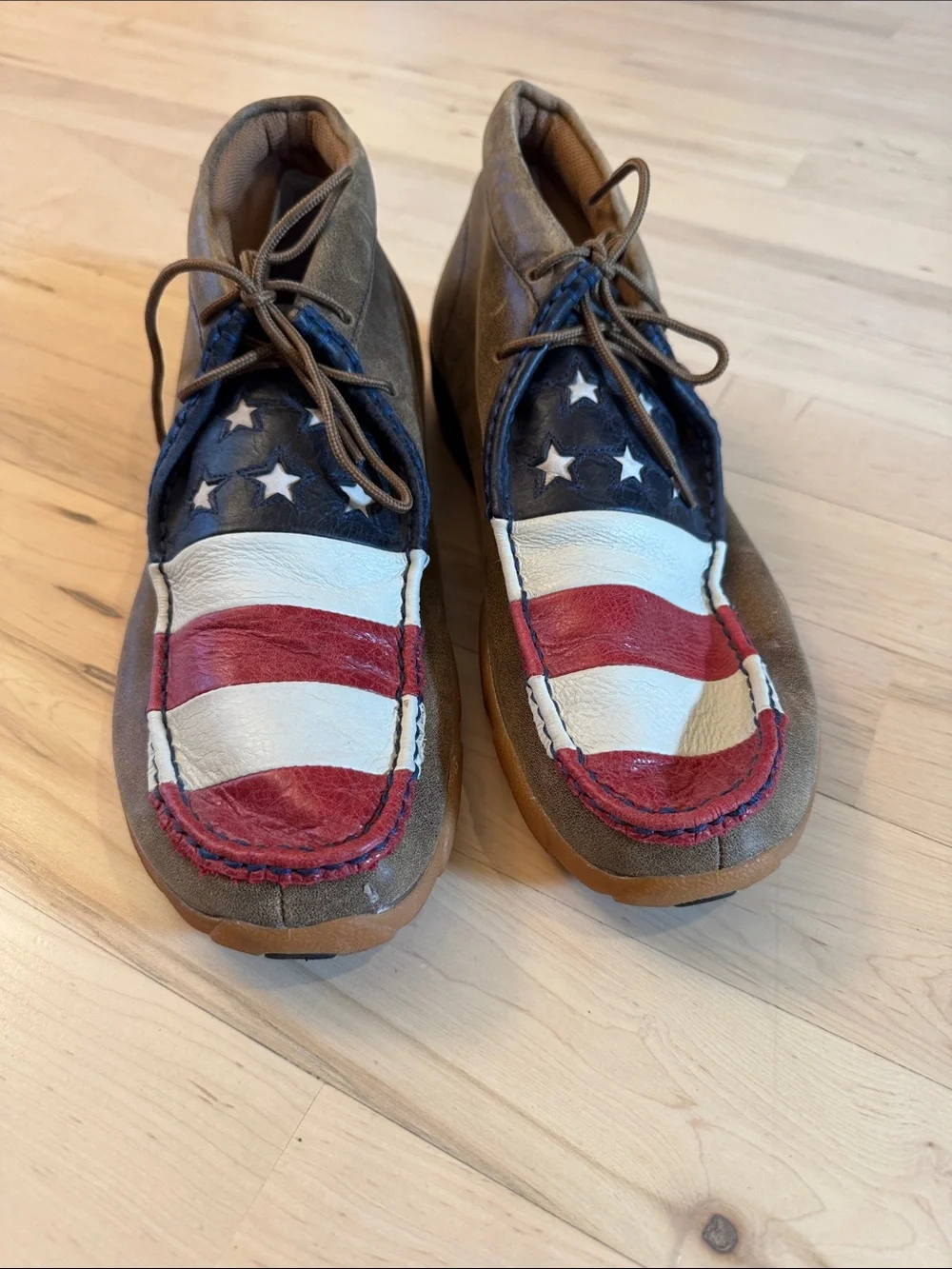 TWISTED X MEN'S USA FLAG DRIVING LEATHER MOC SHOES-Size 12